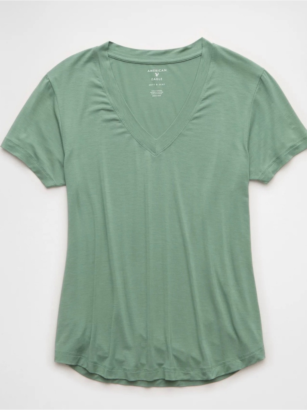 American Eagle Outfitters Short Sleeve V-Neck Tee in Sage New